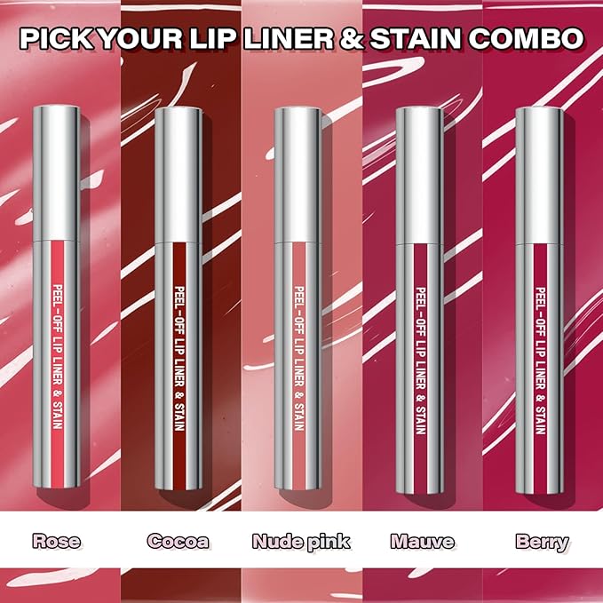 Cilrofelr Peel Off Lip Liner Stain, Long Wear Tattoo Lip Liner with Tweezer, Peel Off Lip Stain with Matte Finish, Long Lasting, Waterproof, Transfer-proof, Highly Pigmented Color (Berry)