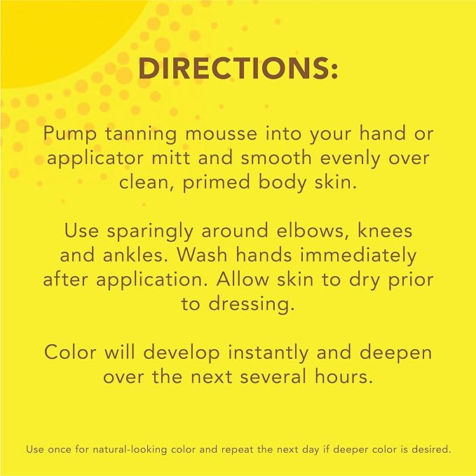 Jergens Natural Glow Instant Self Tanner Mousse, Sunless Tanning Light Bronze Tan, for a Natural-looking Tan, 6 Oz, Pack of 2