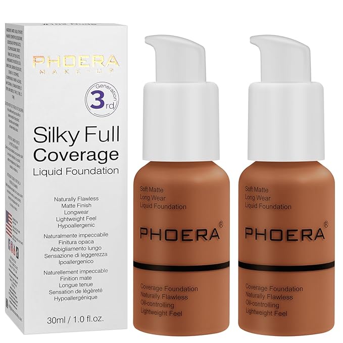 PHOERA Foundation, PHOERA Matte Liquid Foundation,PHOERA Makeup for Concealer (109-Mocha*2) 30ml