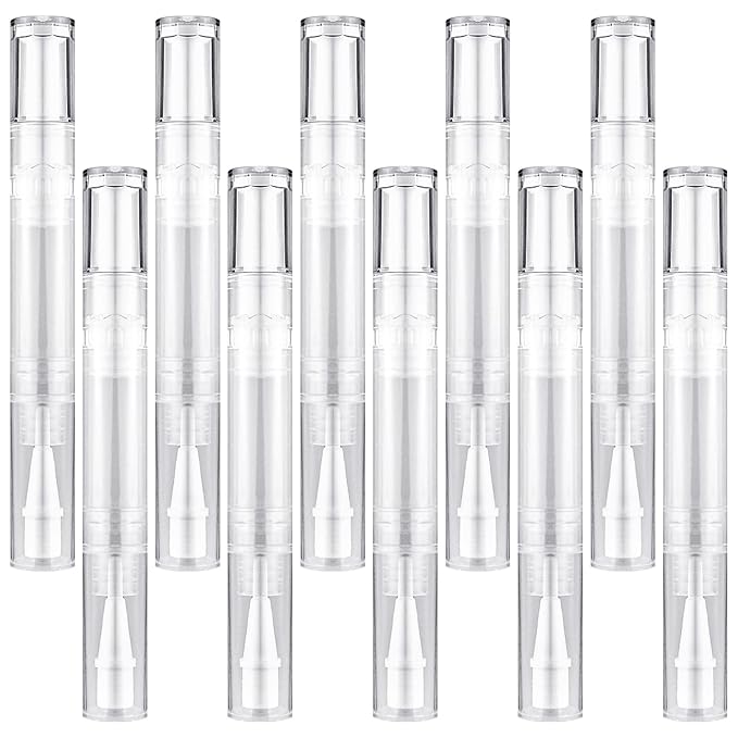 10Pack 5ML Transparent Twist Pens, Empty Nail Oil Pen Brush Cosmetic Lip Gloss Container Applicators