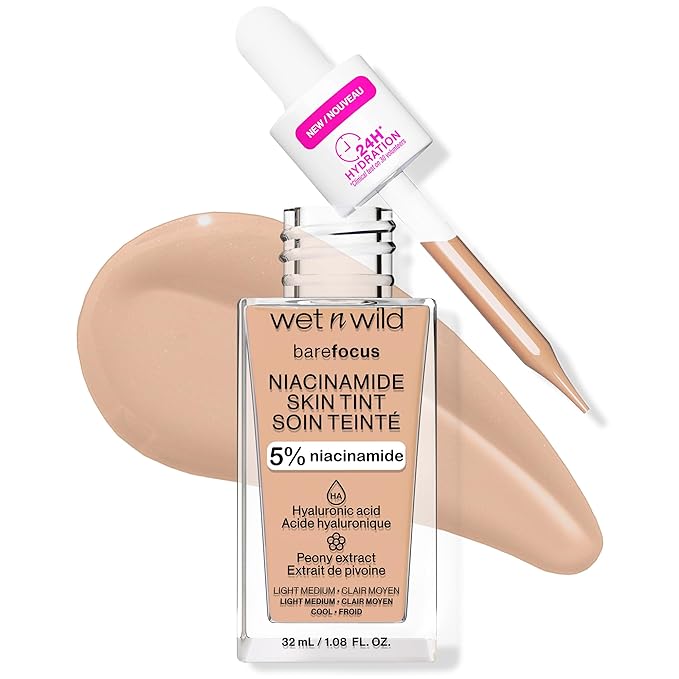 wet n wild Bare Focus Skin Tint,5% Niacinamide Medium Sand