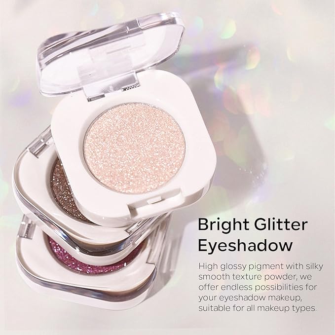 KYDA Single Glitter Eyeshadow, Champagne Pearl Glow Eyeshadow, Ultra-fine Lightweight Powder, Blendable Formula, Daily Glossy Eyes Makeup, Cowboy