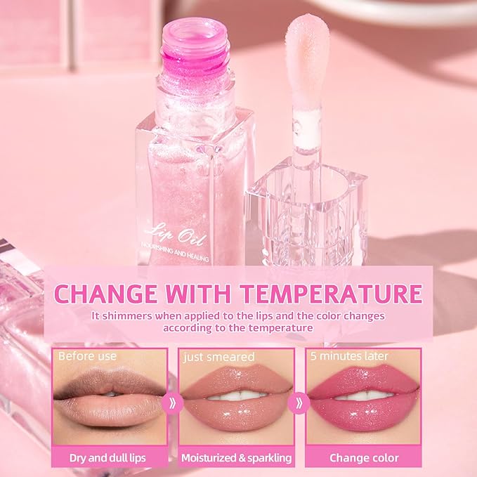 Erinde Magic Color Changing Lip Oil, Moisturizing Lip