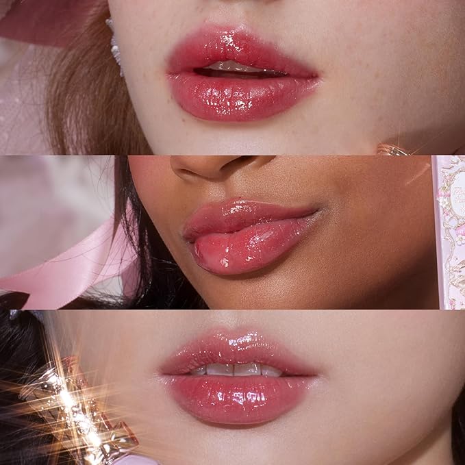 Flower Knows Violet Strawberry Rococo Glowy Lip Gloss G01+G02 +Hair Clips Set