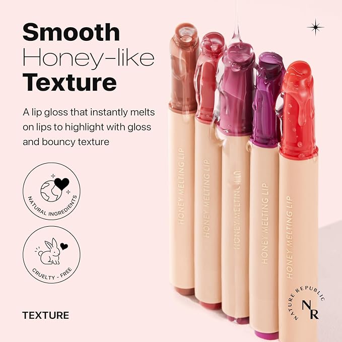 Nature Republic HONEY MELTING LIP (10 PEACH) SOFT LIP STICK, Hydrating Gloss, Moisturizing balms, Sheer tint, Shine & Glowy Finish, korean make up