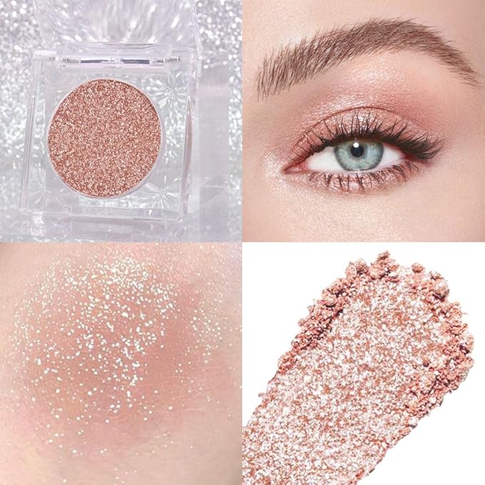 Monochrome Pressed Eyeshadow, Waterproof Neutral Powde Mini Shimmer Rose Gold Brown Eyeshadow, sombras para ojos, Talc, Paraben & Cruelty Free (H06#Shimmer Rose Gold Brown)