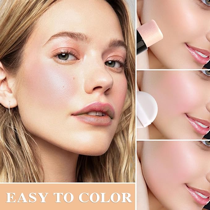 Cream Blush Stick with Brush,Waterproof Multi Cream Blush Skin F1