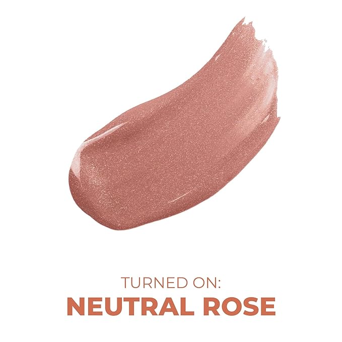 Beauty For Real Lip Gloss + Shine, Plumping High Shine Hydrating Gloss, Turned On, Sheer Lip Bite Nude, Light + Mirror, Cruelty Free, 0.15 fl oz