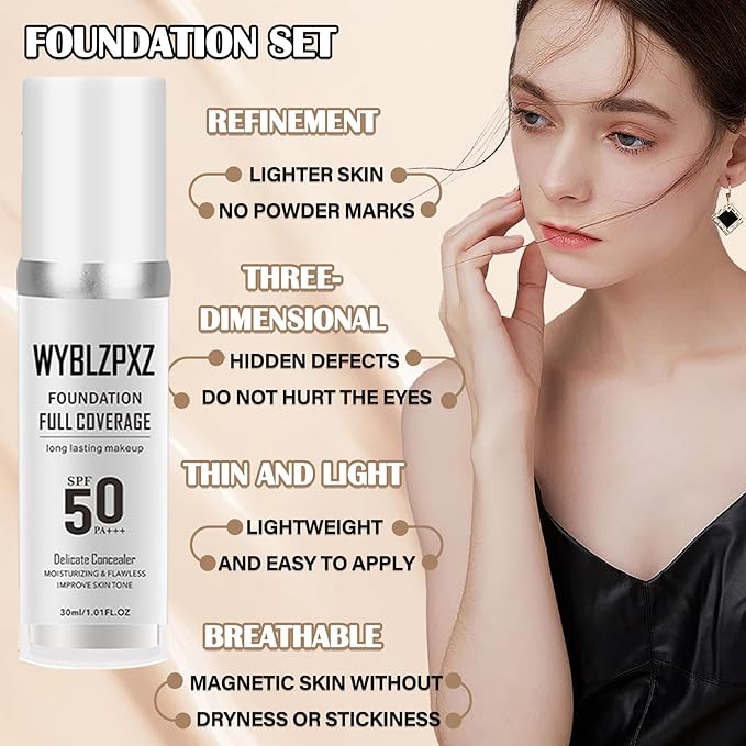 2PCS Color Changing Makeup Foundation Set with Brushes for Women