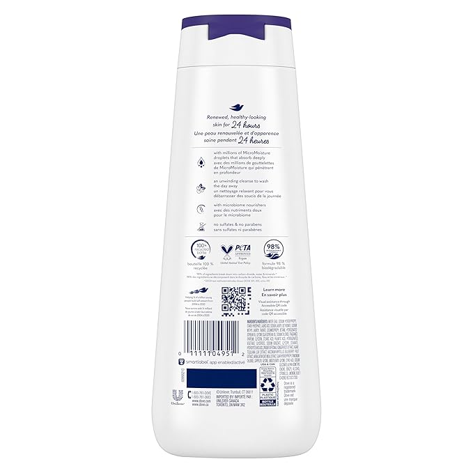 Dove Body Wash Unwinding Blueberry & Moon Milk, 4 Count for Renewed, Healthy Looking Skin, Moisturizing Gentle Skin Cleanser with 24hr Renewing MicroMoisture, 20 oz