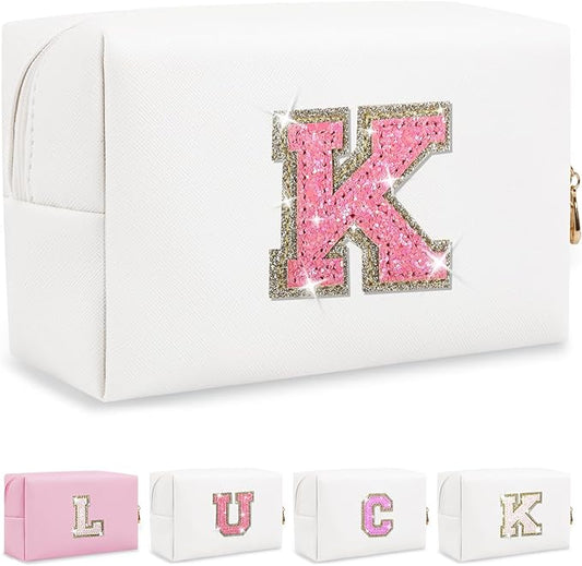 Initial letter patch makeup bag,