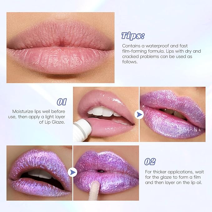 Purple Glitter Lip Gloss Liquid Lipstick, Diamond Shimmer Metallic Sparkly Iridescent Chameleon Lilac Lip Gloss Gift for Women, Long Lasting Waterproof Highly Pigment Holographic Lip Makeup03
