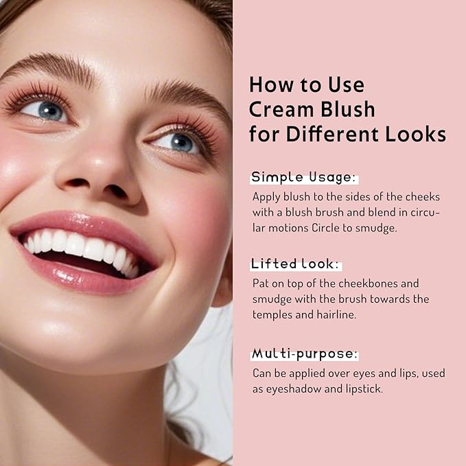 Multi Cream Blush & Blush Brush Set, Korean Makeup Blush for Cheeks, Multi-Use Face Balm, Lightweight & Hydrating, Blendable Color, Non-Greasy, Soft Bristles for Radiant Finish (Pink Sakura)