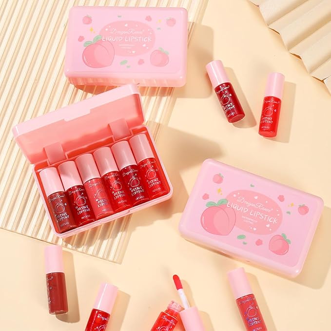 6 Colors Peach Lip Tint Stain Set, Korean Lip