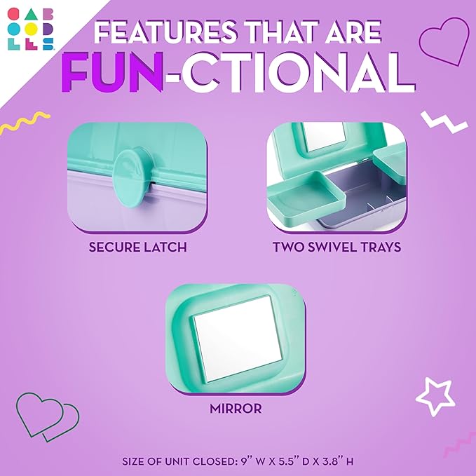 Caboodles Pretty in Petite Makeup Box, Hard Plastic Organizer Box, 2 Swivel Trays, Fashion Mirror, Secure Latch for Safe Travel