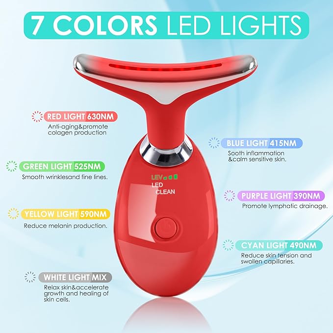 Red-Light-Therapy-for-Face and Neck, Face 𝖲 culpting Wand Facial Massager with 7 Color (Red)