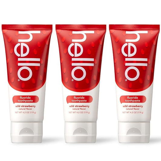 hello Wild Strawberry Kids Toothpaste with Fluoride, Strawberry Toothpaste for Kids, Safe for Ages 2 and Up, Helps Prevent Cavities, Strengthen Enamel, and Polishes Teeth, ADA Approved, 3 Pack, 4.2 Oz
