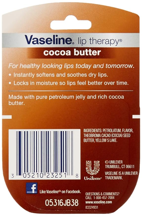 Vaseline Lip Therapy Cocoa Butter, 25 oz (Pack of 9)