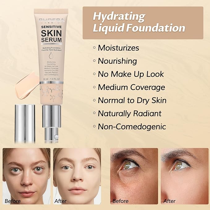 Phoera Foundation Makeup,Flawless Soft Matte Full Coverage with Nude, 1PC)