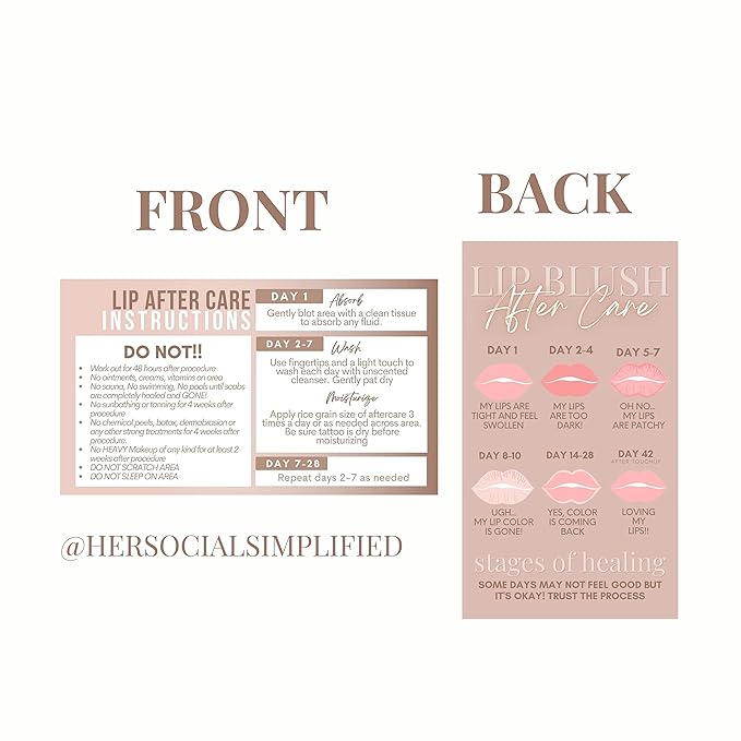 Lip Blush Aftercare Instruction Cards |