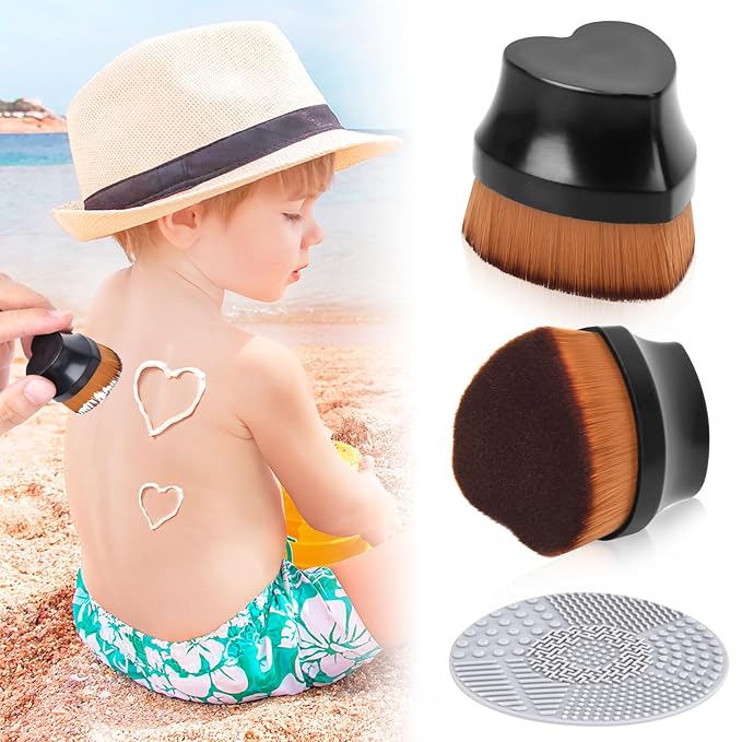 Sunscreen Applicator for Kids, Travel Size and Portable Sunblock Buddy Brush Set, Buddies Sunscreen Applicator with Cleaning Mat, Sun Lotion Applicator Sun Cream Brush Black (2 Pack)