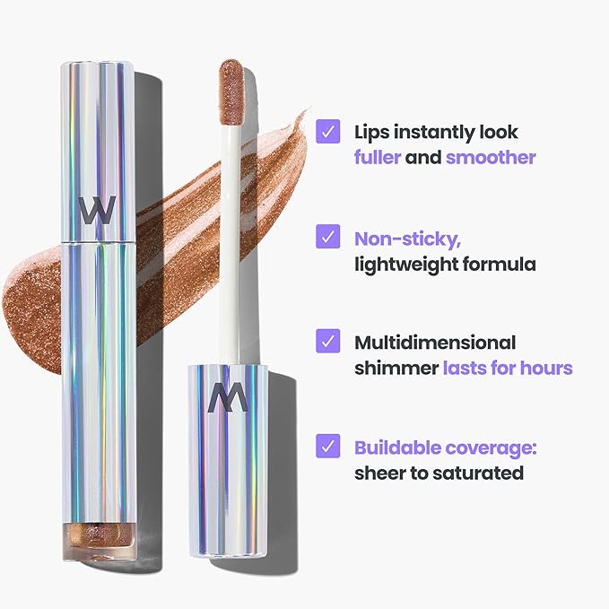 Wonderskin WONDER BLADING Top Gloss - Gold Glitter Lip Gloss, Hydrating and High Shine Finish Lip Makeup (Gold Glitter)