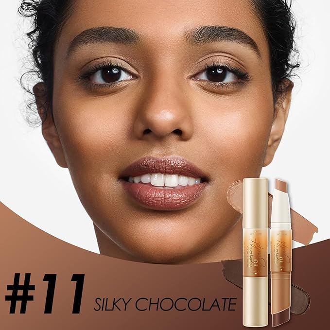 FOCALLURE 2 in 1 Cream Bronzer and Highlighter Pen,SILKY CHOCOLATE