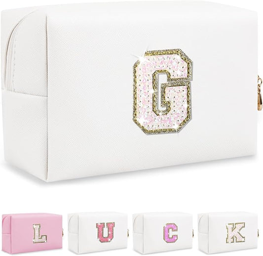 Initial letter patch makeup bag,