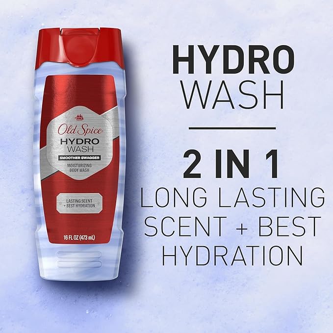 Old Spice Moisturizing Body Wash for Men, Hydro Wash, 2-in-1 Long Lasting Scent & Deep Hydration, 24/7 Shower Fresh, Smoother Swagger Scent, 16 oz (Pack of 4)