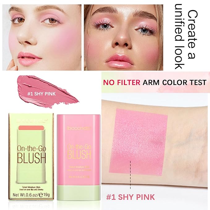Multi-Use Makeup Blush Stick,Cream Blush Stick,Waterproof Natural Nude,Monochromatic Tint(Shy Pink)