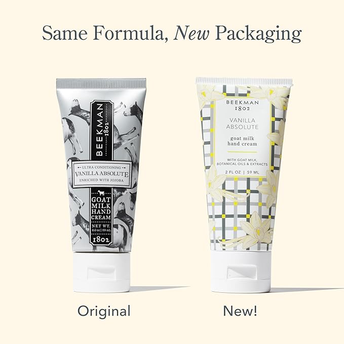 Beekman 1802 Pure Goat Milk Hand Cream, Vanilla Absolute - Scented - 2 oz - Moisturizing Lotion for Dry Skin - Anti-Aging Hydration - Good for Sensitive Skin - Cruelty Free - Packaging May Vary