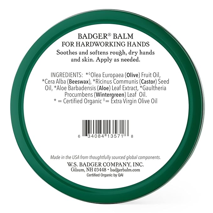 Badger Healing Balm, Hard Working Hands Cream, Organic Hand Cream for Dry Cracked Hands, Long Lasting Hand Moisturizer/Dry Hands Treatment, 2 oz Tin, 2-Pack