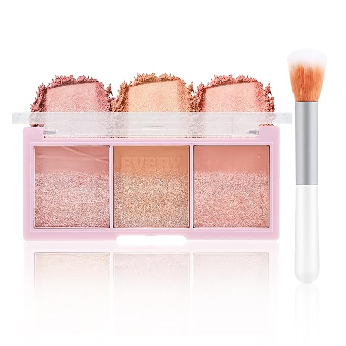 3 Colors Blush Palette，Blush Powder for Cheeks Makeup，Glitter