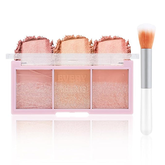 3 Colors Blush Palette，Blush Powder for Cheeks Makeup，Glitter