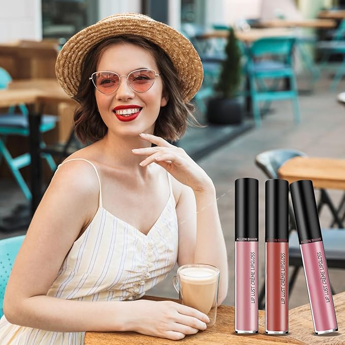 12 Color Cream Lip Gloss, 12 Colors Cream Texture Lipstick Waterproof, Long-Lasting Moisturizing Velvet Lip Gloss，Waterproof Lip Gloss Moisturising Liquid Lipstick(#3#5#12，3pcs)