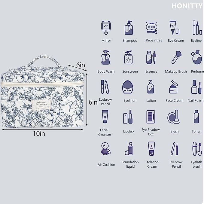 Makeup bag, quilted makeup bag,large