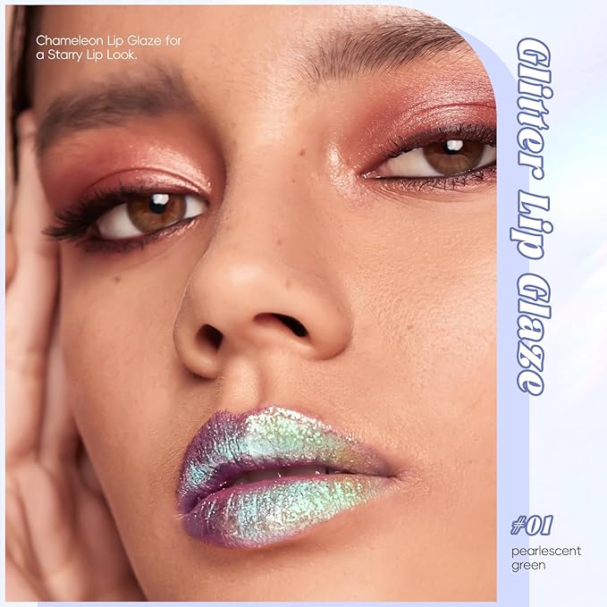 Green Glitter Lip Gloss Liquid Lipstick, Diamond Shimmer Metallic Sparkly Iridescent Chameleon Lip Gloss Gift for Women, Long Lasting Waterproof Highly Pigment Glimmer Holographic Lip Makeup01