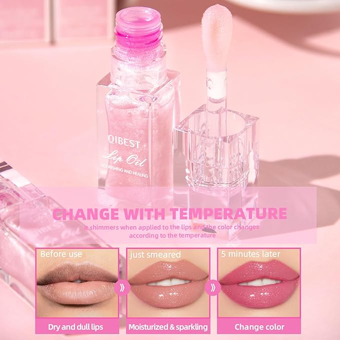 Magic Color Changing Lip Oil V2, Boss Up Color Changing Lip Oil, Big Brush Head Hydrating Plumping Lip Oil Tinted, Long Lasting Nourishing Non-sticky Lip Glow Oil for Lip Care