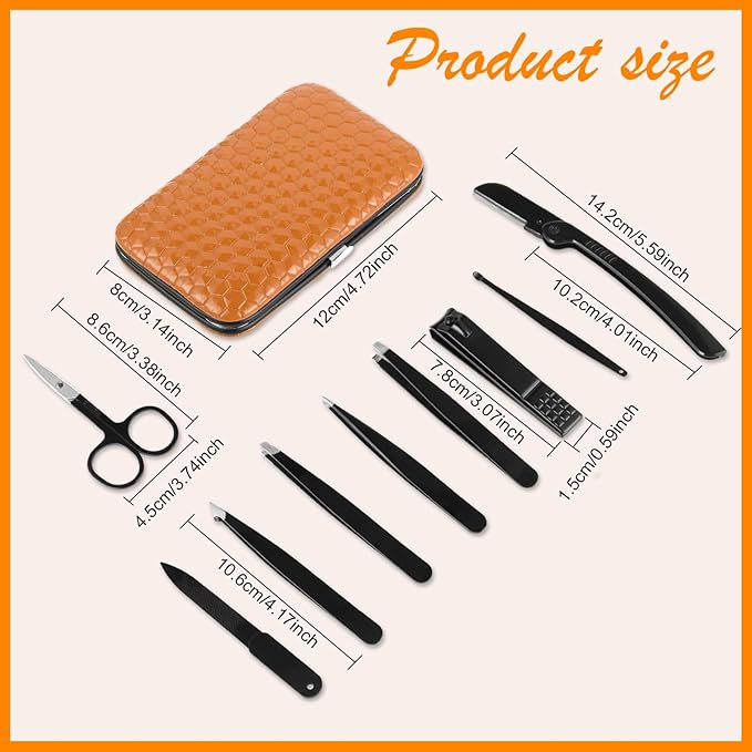 Yougai 9 Pcs Tweezers Set for Facial Hair Women with Travel Case, Professional Stainless Steel Eyebrow Tweezers Kit Great Precision Tweezers for Daily Beauty Tool