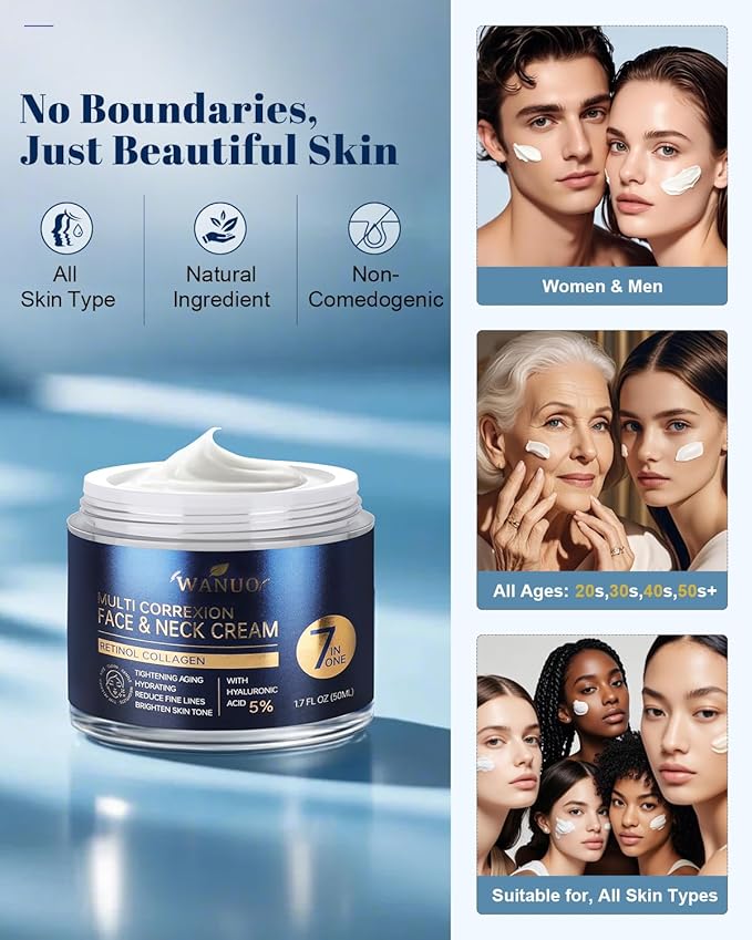 Retinol Cream for Face, Face Moisturizer, Neck Creams for Tightening and Firming with Collagen & Hyaluronic Acid, Daily Anti-Aging Face Cream for Women, Smooth Wrinkles & Fine Lines, 1.7 Fl Oz