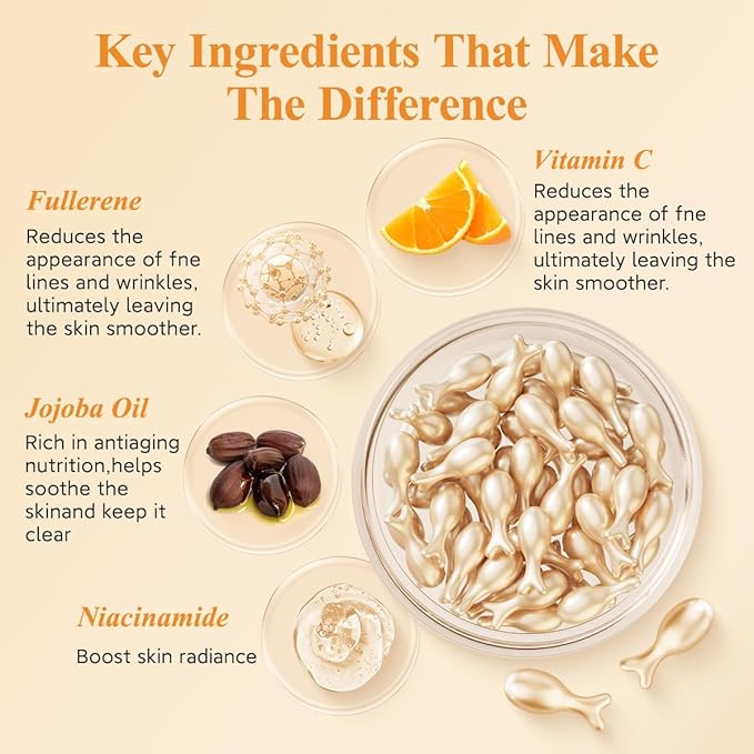 HKH Vitamin C Super Serum for Face - Anti Aging Vitamin E Facial Serum Capsules with Niacinamide, Vit C Serum Oil for Women, Even Skin Tone, Reduce Wrinkles, Moisturise, Travel Friendly (38 Capsules)