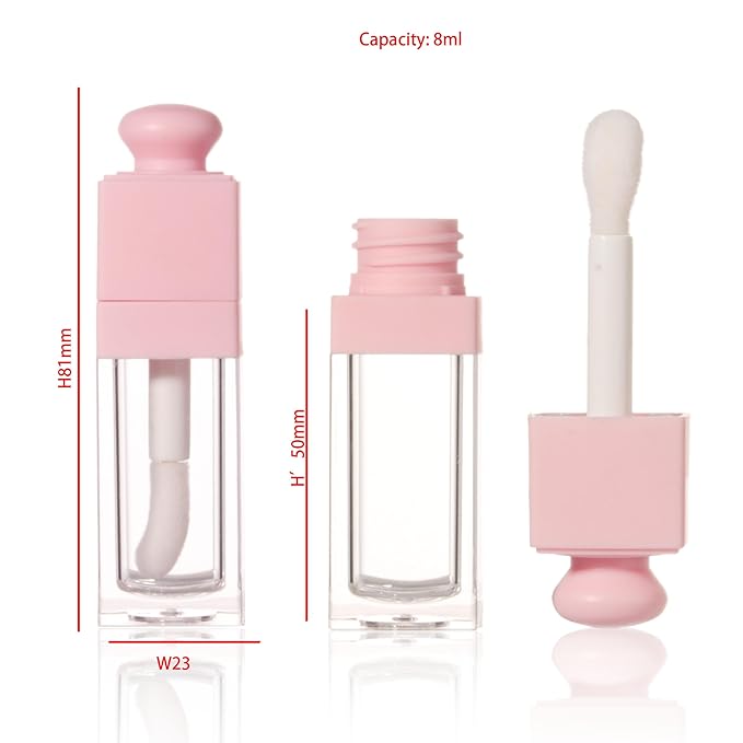 COSIDEA 18PCS Empty 8ML Square clear Lip Gloss Tube Silver big doe foot wand lipgloss tubes for Lip oil tint bottles container… (Pink)