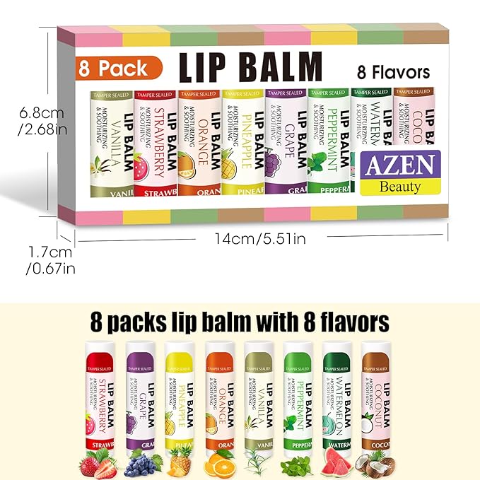 AZEN 8 Pack Lip Balm Stocking,