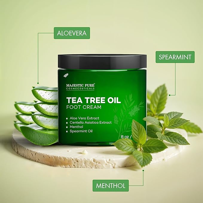 Majestic Pure Tea Tree Oil Foot Cream, Warming Cream - Calluses, Dry Cracked Feet, Hands, Heels, Elbow, Nails, and Knees - Softens & Moisturizes Skin - 8 oz