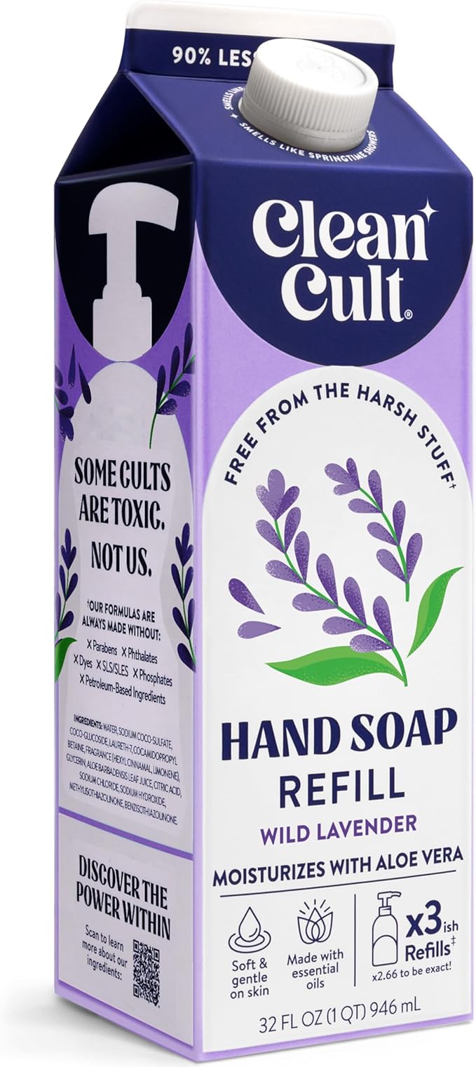 Cleancult Liquid Hand Soap Refill - Wild Lavender - Moisturizes Dry & Sensitive Skin - Made with Aloe Vera & Lavender Essential Oils - Eco Friendly - Paper-Based Packaging - 32 oz/1 Pack