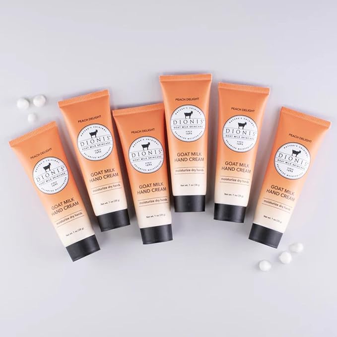 Dionis - Goat Milk Skincare Scented Hand Cream (1 oz) Set of 6, Moisturizing Lotion for Dry Skin, Good for Sensitive Skin, Cruelty-free and Paraben-free (Peach Delight)