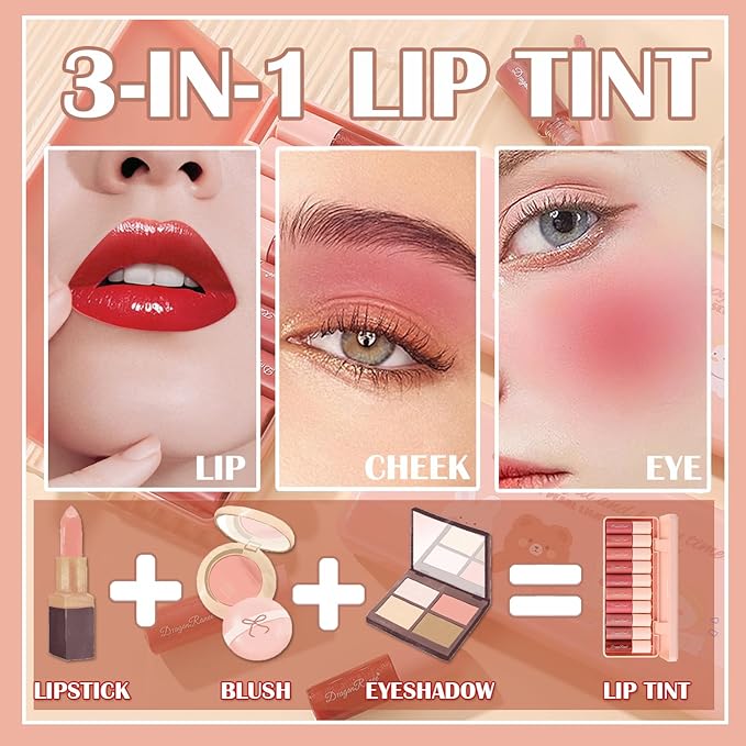 10 Colors Liquid Tint Stain,Korean Natural Moisturizing Lip