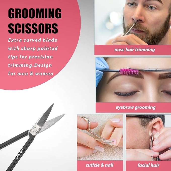 Eyebrow Trimmer Kit, 7 in 1 Eyebrow Scissors, Tweezer, Razor, Gromming Scissors Brush for Women Men, Gifts for Stocking Stuffers - White