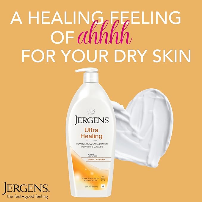 Jergens Ultra Healing Dry Skin Lotion, Hand and Body Moisturizer for Quick Absorption into Extra Dry Skin with Hydralucence Blend, Vitamins C, E and B5, White, 32 oz, Pack of 6