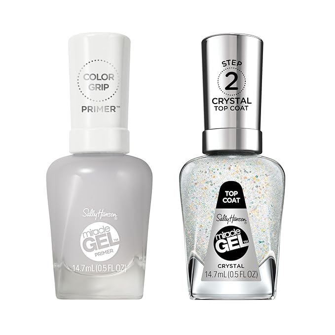 Sally Hansen Miracle Gel Color Grip Primer Miracle Gel Nail Polish, Crystal Top Coat Bundle